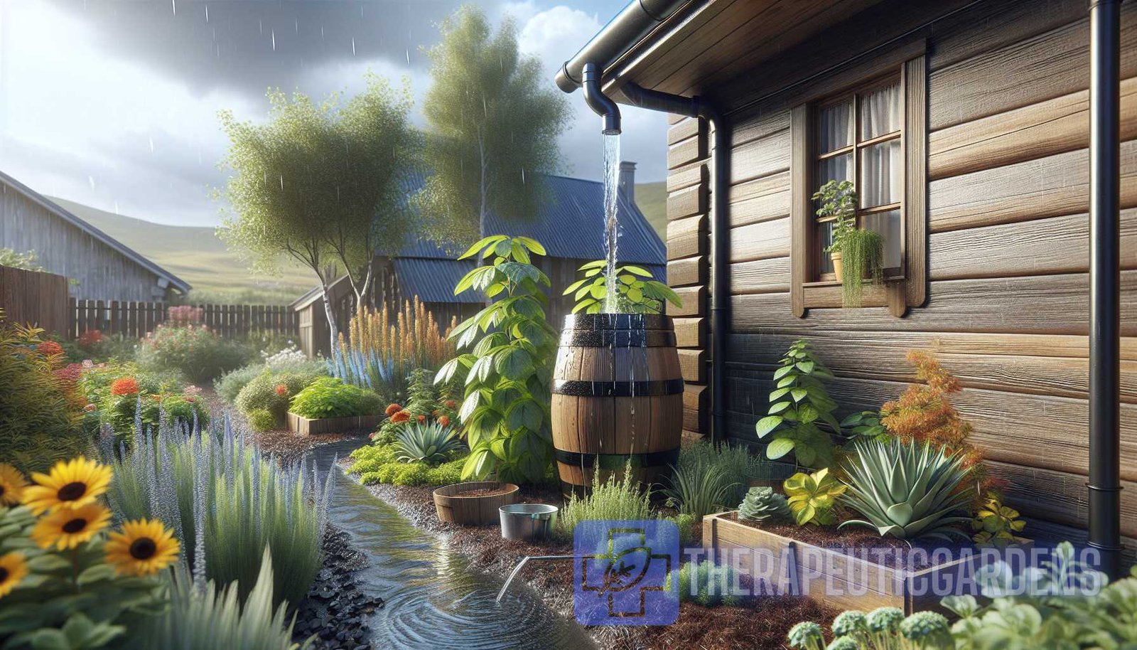 Illustration for section: Water is a precious resource, so it's important to use it wisely in your garden. Install a rain barr - eco-gardening